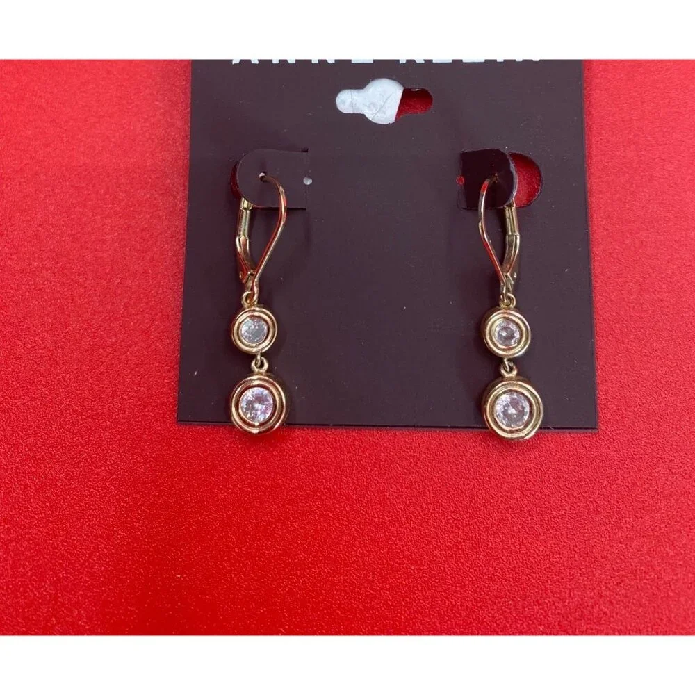 Lauren Ralph Lauren Gold-Tone Cubic Zirconia Double Drop 1-1/3" Earrings NWT - Picture 3 of 3